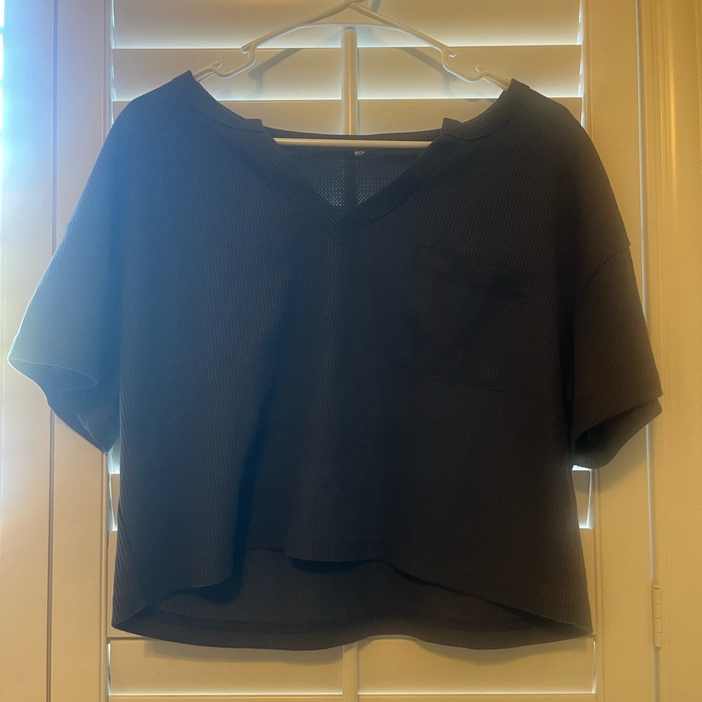 Casual Black V-Neck Women's Top